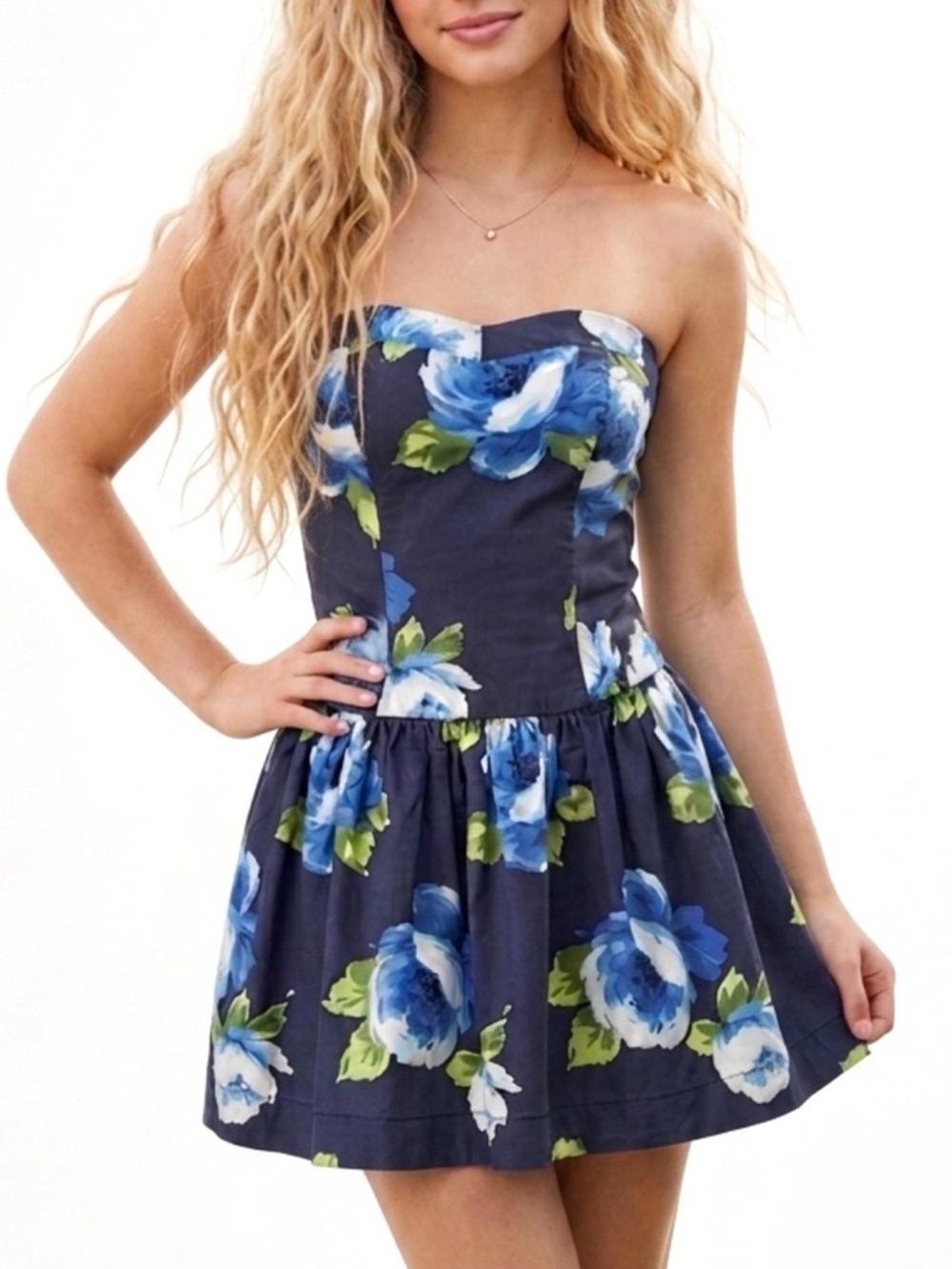 Gilly Hicks Floral Strapless Corset Bubble Dress Size M Fit & Flare Smocked Back